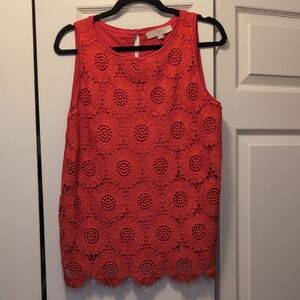 LOFT Red Crochet Sleeveless Blouse